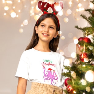 T-Shirt Joyeux Noël Pieuvre Santa Violet