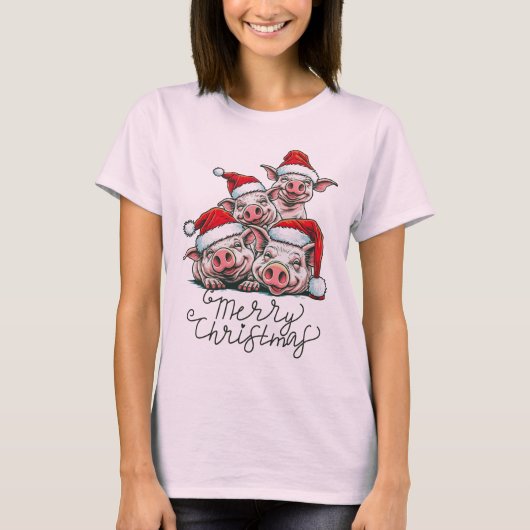 T-shirt Joyeux Noël Pig Squad Meowun Fun Holiday Greeti (Devant)