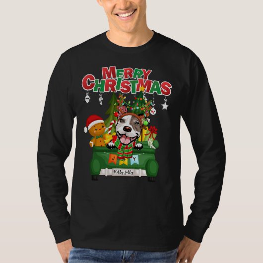 T-shirt Joyeux Noël Pit Bull Dog Reindeer (Devant)