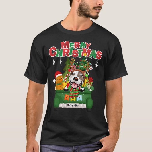 T-shirt Joyeux Noël Pit Bull Dog Reindeer (Devant)