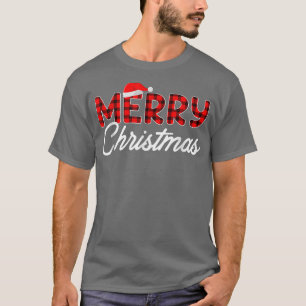 T-shirt Joyeux Noël Plaid Buffalo Rouge Chapeau de Père No