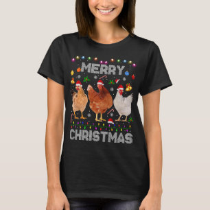 T-shirt Joyeux Noël Poulet de Noël Lumières de chapeau Noë