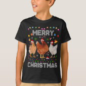 T-shirt Joyeux Noël Poulet de Noël Lumières de chapeau Noë (Devant)