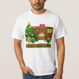 T-shirt Joyeux Noël près de la cheminée bonfire xmas arbre