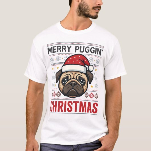 T-shirt Joyeux Noël Puggin Design de Pug (Devant)
