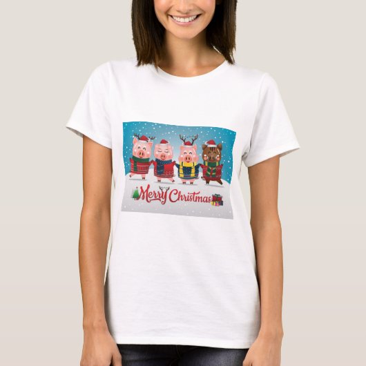 T-shirt Joyeux Noël Quatre petits cochons (Devant)