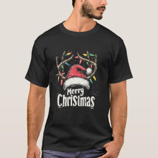 T-shirt Joyeux Noël Reindeer Red Santa Hat Famille Hommes