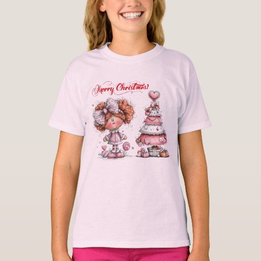 T-shirt Joyeux Noël rose (Devant)