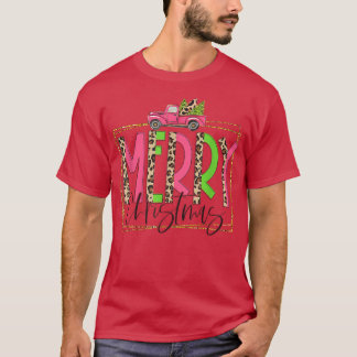 T-shirt Joyeux Noël rose Arbre de Noël, Camion Rose Ch