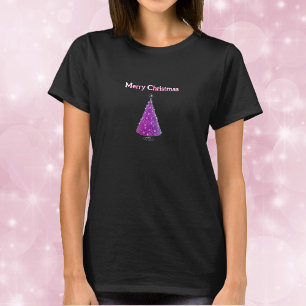 T-shirt Joyeux Noël Rose Paillettes Argentées comme l'Arbr