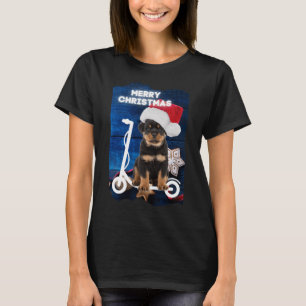 T-shirt Joyeux Noël Rottweiler Chiot sur Scooter