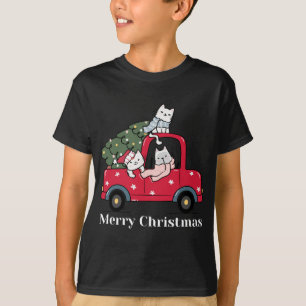 T-shirt Joyeux Noël Rouge Camion Amoureux des chats Pajama