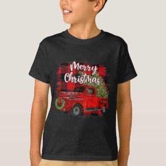 T-shirt Joyeux Noël Rouge Camion Buffalo Plaid Noël