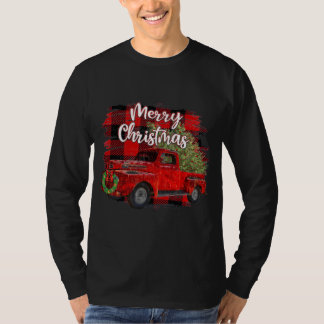 T-shirt Joyeux Noël Rouge Camion Buffalo Plaid Noël