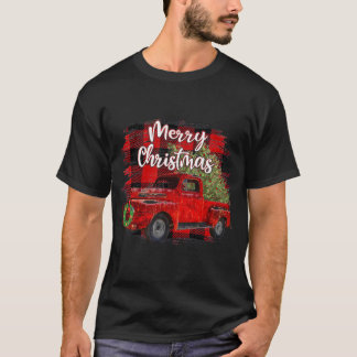 T-shirt Joyeux Noël Rouge Camion Buffalo Plaid Noël