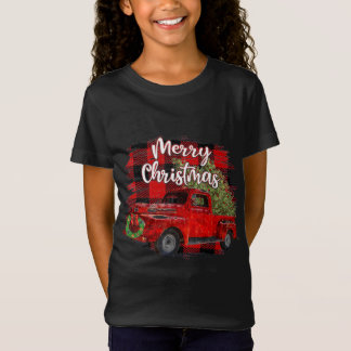 T-Shirt Joyeux Noël Rouge Camion Buffalo Plaid Noël