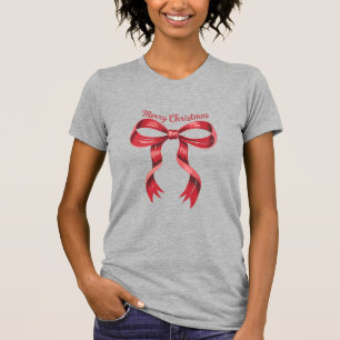 T-shirt Joyeux Noël Rouge Coquette Nœud Papillon Féminin