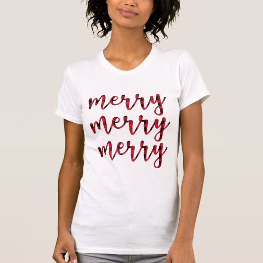 T-shirt Joyeux Noël Rouge moderne Script mignonne Femmes (Devant)