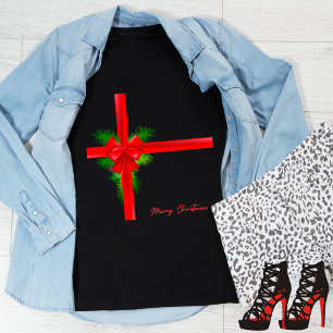 T-shirt Joyeux Noël Rouge ruban et Bow