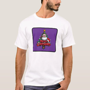 T-shirt Joyeux Noël Rouge Santa Clause Arbre de Noël