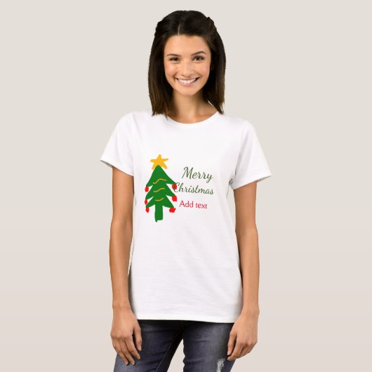 T-shirt Joyeux Noël rouge vert Noël ajouter le nom (Devant entier)