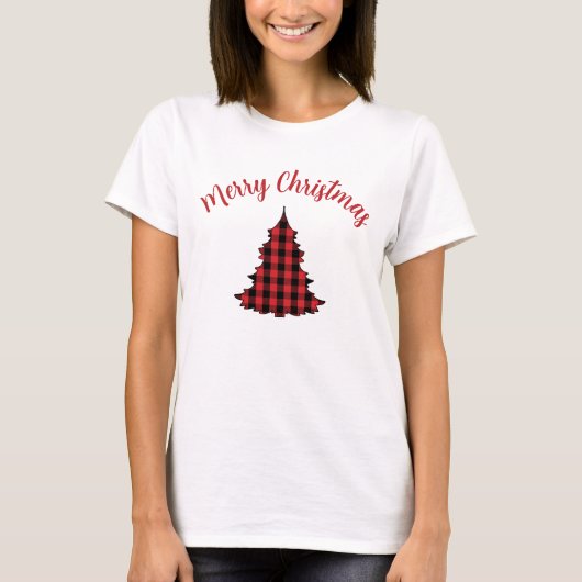 T-shirt Joyeux Noël Script Buffalo Check (Devant)