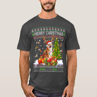 T-shirt Joyeux Noël Shiba Inu Père Noël Xmas Tree Lights U