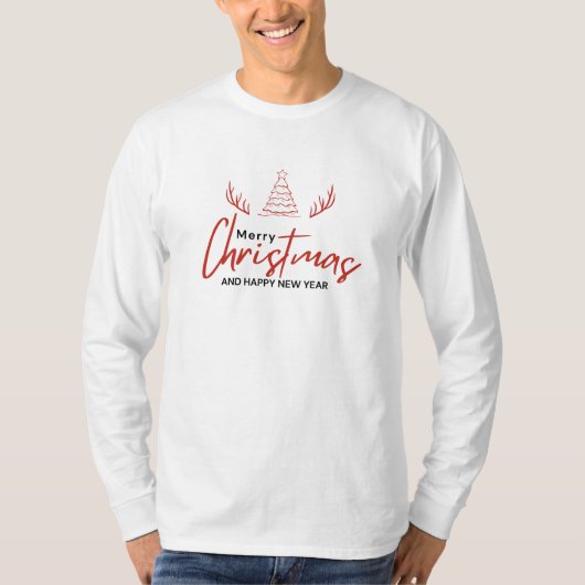 T-shirt Joyeux Noël simple rouge et blanc (Devant)