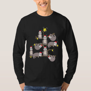 T-shirt Joyeux Noël Sloth Christmas Tree Santa Hat Mer