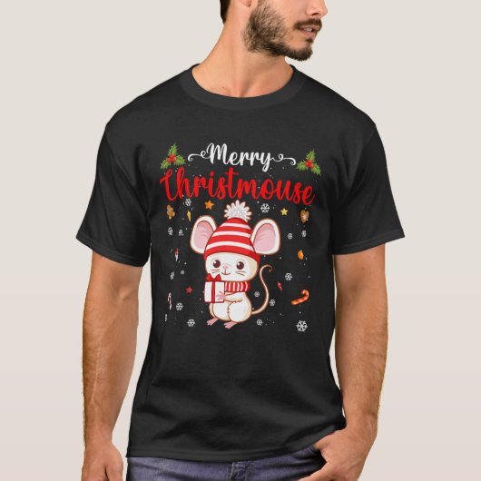 T-shirt Joyeux Noël Souris de Noël Famille Santa Hat (Devant)