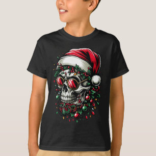 T-shirt Joyeux Noël Sugar Crâne Santa Chapeau Famille Noël