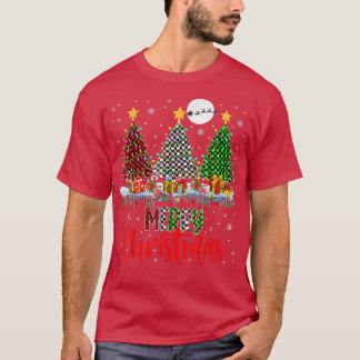 T-shirt Joyeux Noël Trois arbres de Noël Plaid Lumières