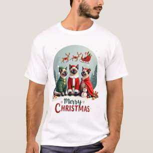 T-shirt Joyeux Noël Trois Santa Elfe Renne Siamois C
