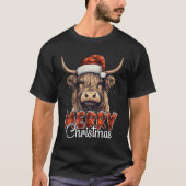 T-shirt Joyeux Noël Vache Highland Ouest Santa Hat Xma (Devant)
