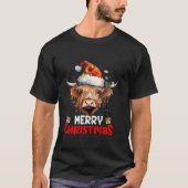 T-shirt Joyeux Noël Vache Highland Ouest Santa Hat Xma (Devant)