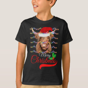 T-shirt Joyeux Noël Vache Highland Ouest Santa Hat Xma