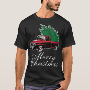 T-shirt Joyeux Noël Vintage Camion rouge arbre coloré col