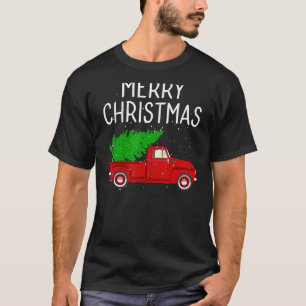T-shirt Joyeux Noël Vintage Camion Rouge avec arbre famill