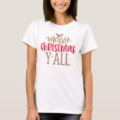 T-shirt Joyeux Noël y’all Fun Red Gold Typographie (Devant)
