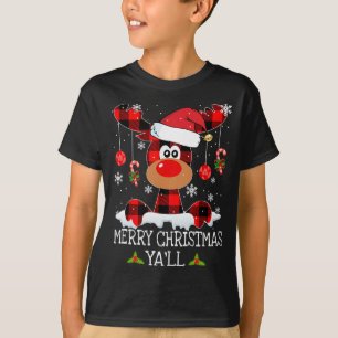 T-shirt Joyeux Noël Ya'll Buffalo Red Plaid Reindeer S