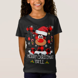 T-Shirt Joyeux Noël Ya'll Buffalo Red Plaid Reindeer S