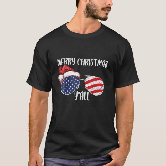 T-shirt Joyeux Noël Y'all Drapeau américain Drapeau Sungla (Devant)