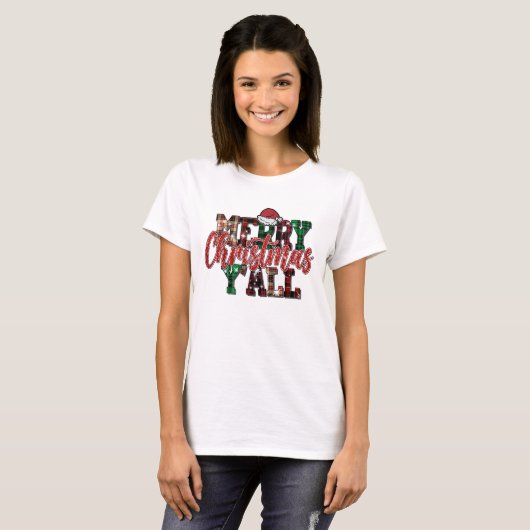 T-shirt Joyeux Noël Y'all Plaid Fun Noël Femmes (Devant entier)