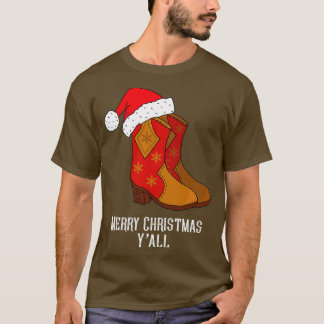 T-shirt Joyeux Noël Yall Red Western Cowboy Boots