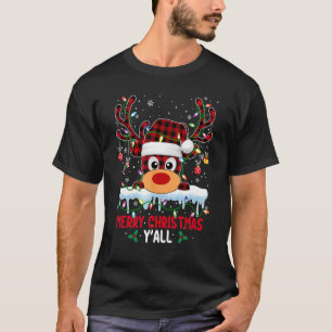 T-shirt Joyeux Noël Y'all Rudolph Deer Buffalo Plaid