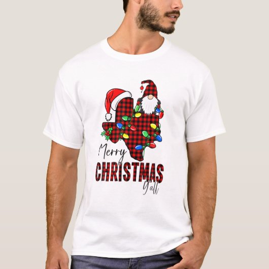T-shirt Joyeux Noël Y'all Texas State Red Plaid (Devant)