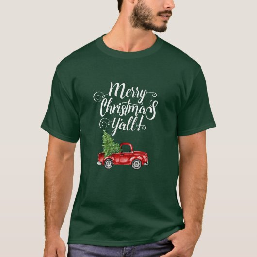 T-shirt Joyeux Noël Y'all Vintage Camion vert (Devant)