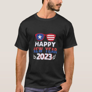 T-shirt Joyeux Nouvel An 2023 lunettes de soleil drapeau a
