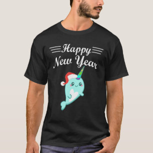 T-shirt Joyeux Nouvel An Cute Narwhal Santa Hat Funny Paja