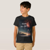 T-shirt Joyeux Nouvel An Fireworks Script Typographie Enfa (Devant entier)